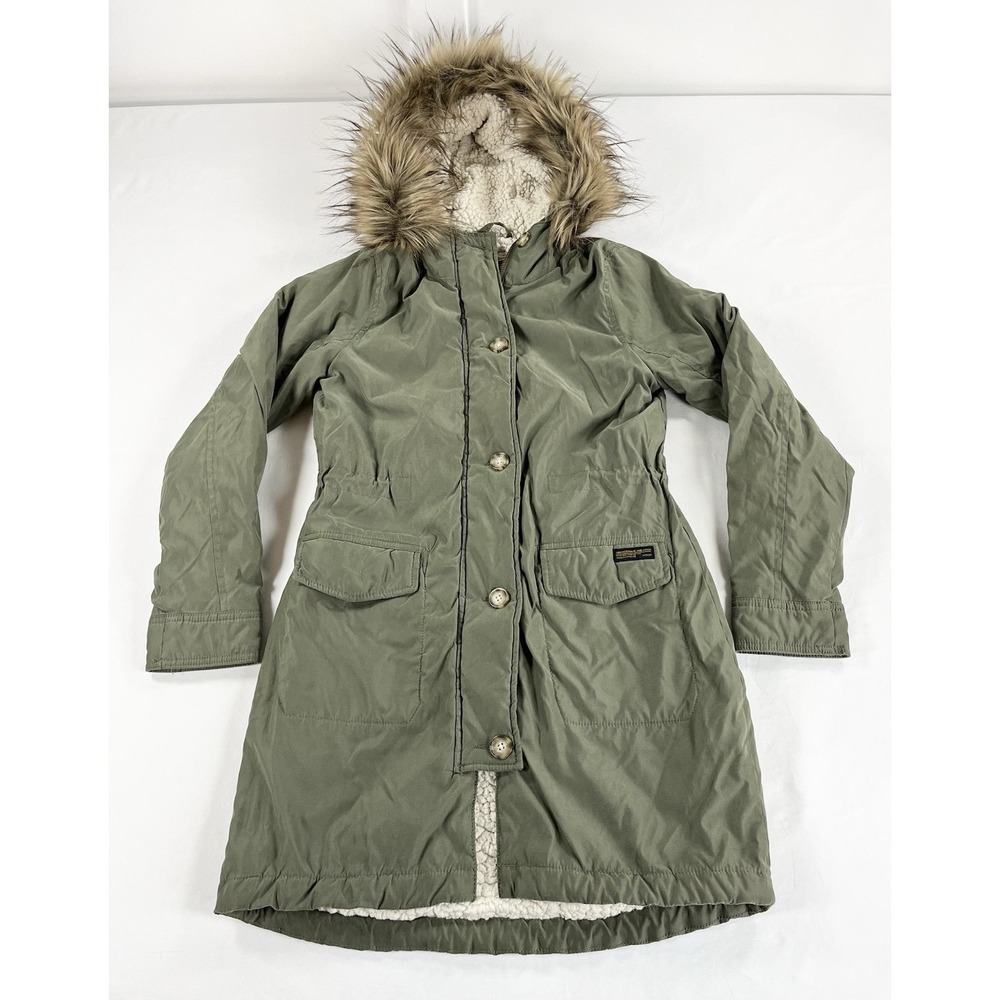 Abercrombie & Fitch Sherpa Lined‎ Military Parka Coat Faux Fur Hood Women's S